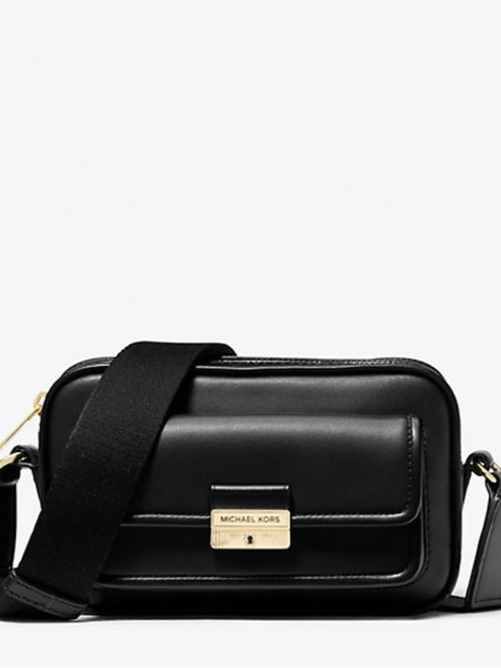 MICHAEL KORS Black Leather Crossbody with Gold Hardware